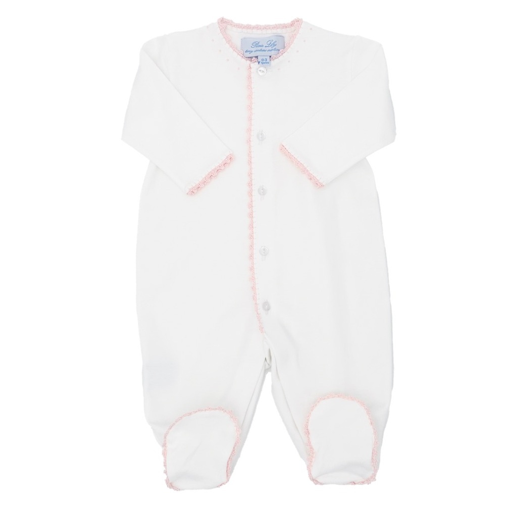 Pixie Lily pima footies embroidered romper coverall cotton french knots snaps